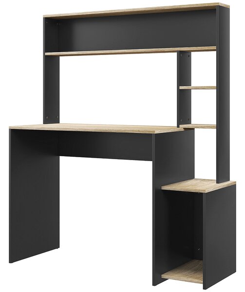 HOMCOM Stůl s policemi Moderní počítačový stůl s podstavcem na monitor CPU Kancelářské studium 114x45x138 cm Šedá a přírodní | Aosom