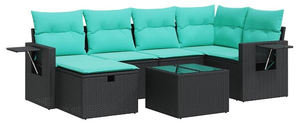 7dílná zahradní sedací souprava s poduškami černá polyratan 3325493