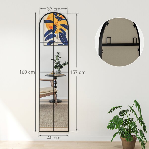 HOMCOM Dekorativní Nástěnné Zrcadlo 40x160 cm Okenní Zrcadlo pro Obývací Pokoj, Ložnici, Předsíň Moderní Styl Černé | Aosom