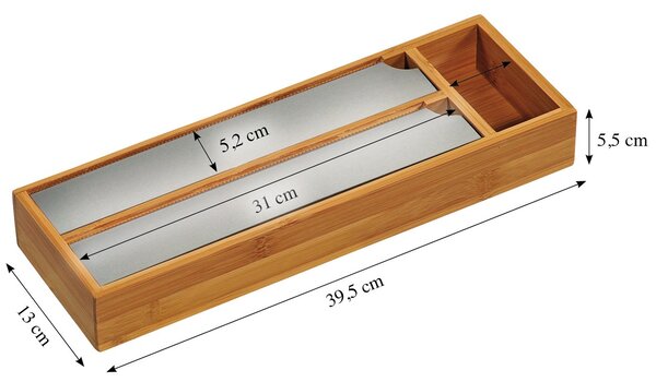 Dřevěný organizér na fólie s řezačkou Triple, 39,5x13x5,5 cm