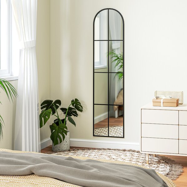 HOMCOM Dekorativní Nástěnné Zrcadlo 40x160 cm Okenní Zrcadlo pro Obývací Pokoj, Ložnici, Předsíň Moderní Styl Černé | Aosom