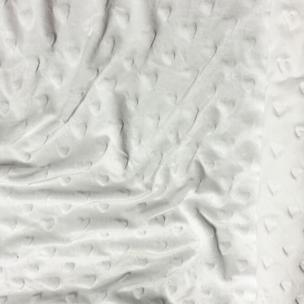Látka minky srdička, 320 g/m², šíře 160 cm, metráž, bílá