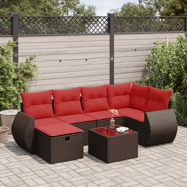7dílná zahradní sedací souprava s poduškami hnědá polyratan 3325600