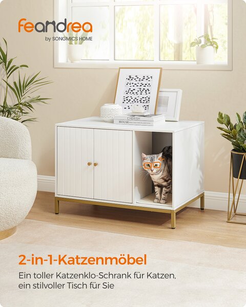 FEANDREA Skříňka na kočičí toaletu 80 x 55 x 50 cm zlatá-bílá