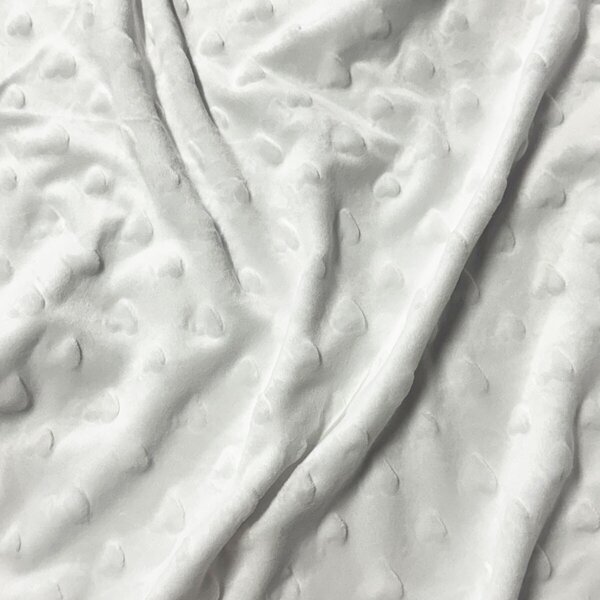 Látka minky srdička, 320 g/m², šíře 160 cm, metráž, bílá