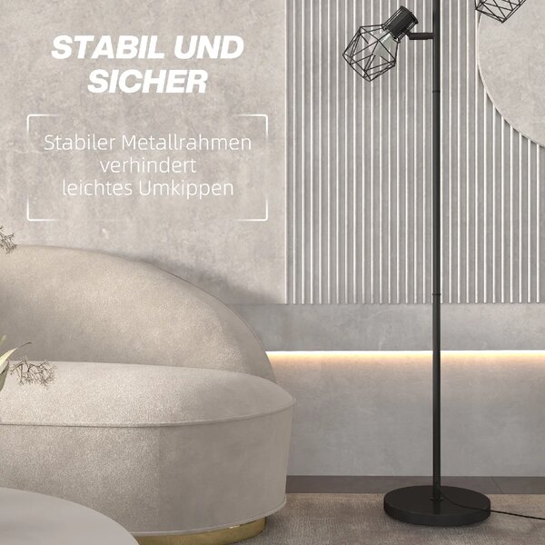 Stojací lampa se 3 samostatně ovládanými svítidly, černá, 169 cm B31-492V90BK