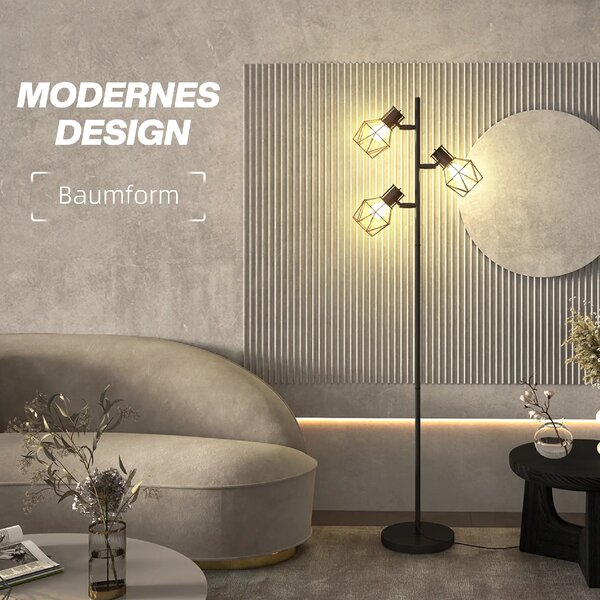 Stojací lampa se 3 samostatně ovládanými svítidly, černá, 169 cm B31-492V90BK
