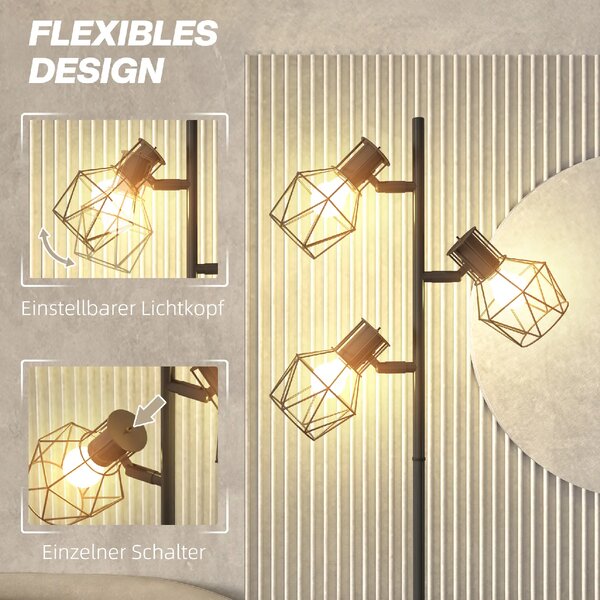 Stojací lampa se 3 samostatně ovládanými svítidly, černá, 169 cm B31-492V90BK