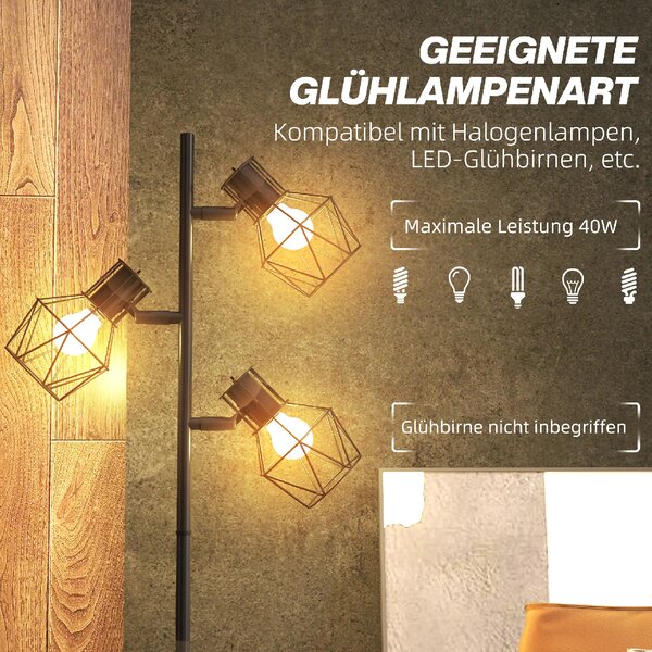 Stojací lampa se 3 samostatně ovládanými svítidly, černá, 169 cm B31-492V90BK