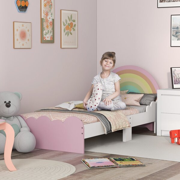 ZONEKIZ Dětská postel pro děti od 3 do 6 let 143x74x66 cm Dřevěná postel ve tvaru duhy Moderní nábytek do ložnice Nosnost 80 kg Růžová | Aosom