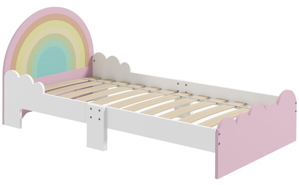 ZONEKIZ Dětská postel pro děti od 3 do 6 let 143x74x66 cm Dřevěná postel ve tvaru duhy Moderní nábytek do ložnice Nosnost 80 kg Růžová | Aosom