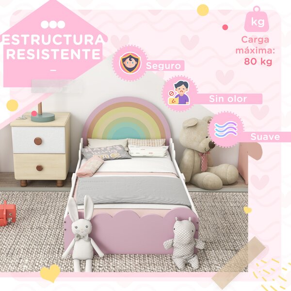ZONEKIZ Dětská postel pro děti od 3 do 6 let 143x74x66 cm Dřevěná postel ve tvaru duhy Moderní nábytek do ložnice Nosnost 80 kg Růžová | Aosom