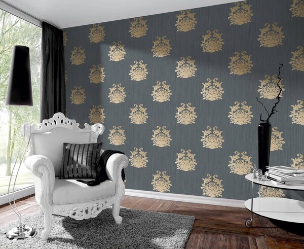 Vliesové tapety na zeď Nobile 95861-5, rozměr 10,05 m x 0,70 m, ornamenty zlaté na šedém podkladu, A.S. CRÉATION