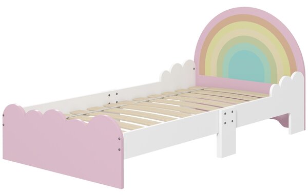 ZONEKIZ Dětská postel pro děti od 3 do 6 let 143x74x66 cm Dřevěná postel ve tvaru duhy Moderní nábytek do ložnice Nosnost 80 kg Růžová | Aosom