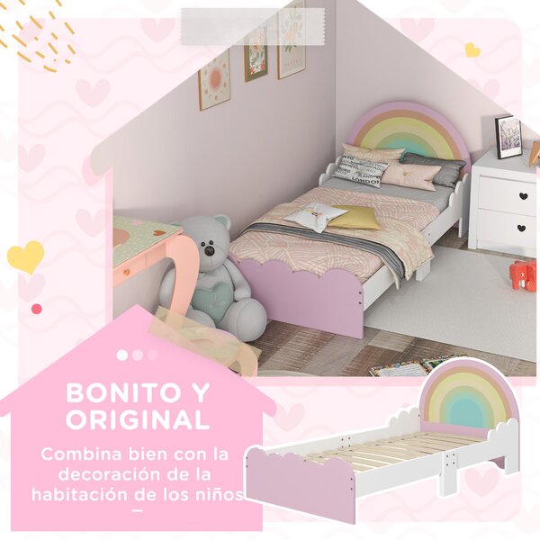 ZONEKIZ Dětská postel pro děti od 3 do 6 let 143x74x66 cm Dřevěná postel ve tvaru duhy Moderní nábytek do ložnice Nosnost 80 kg Růžová | Aosom