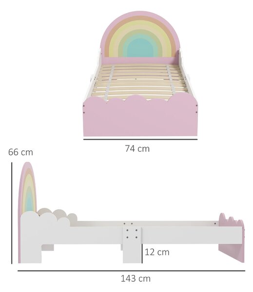 ZONEKIZ Dětská postel pro děti od 3 do 6 let 143x74x66 cm Dřevěná postel ve tvaru duhy Moderní nábytek do ložnice Nosnost 80 kg Růžová | Aosom