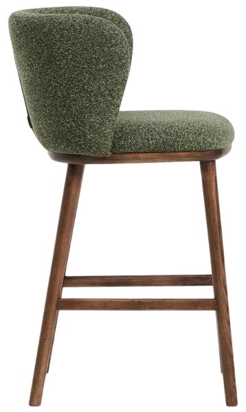 Kave Home Zelená barová židle Ciselia 65 cm s ořechovou podnoží
