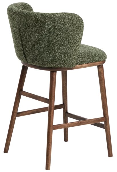 Kave Home Zelená barová židle Ciselia 65 cm s ořechovou podnoží