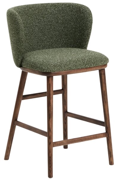 Kave Home Zelená barová židle Ciselia 65 cm s ořechovou podnoží