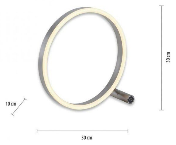 LEUCHTEN DIREKT is JUST LIGHT LED stolní lampa hliník, kruhová, pr.30cm, dotykový stmívač, Switchmo, teplá bílá 3000K