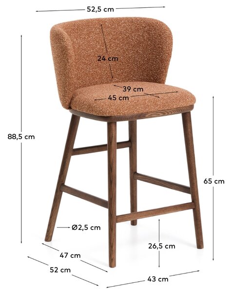 Kave Home Terakotová barová židle Ciselia 65 cm s ořechovou podnoží