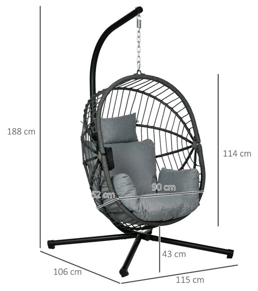 Závěsné houpací křeslo se stojanem, výška 188 cm, šedé 84A-302V00GY