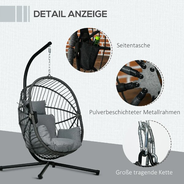 Závěsné houpací křeslo se stojanem, výška 188 cm, šedé 84A-302V00GY