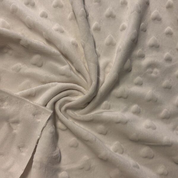 Látka minky srdička, 320 g/m², šíře 160 cm, metráž, ecru