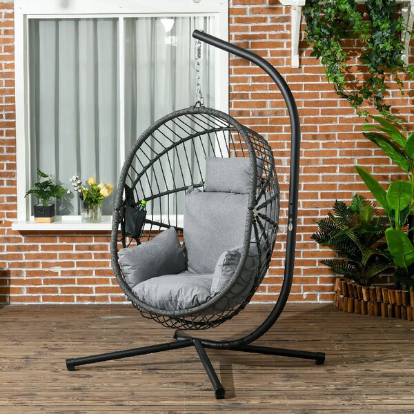 Závěsné houpací křeslo se stojanem, výška 188 cm, šedé 84A-302V00GY