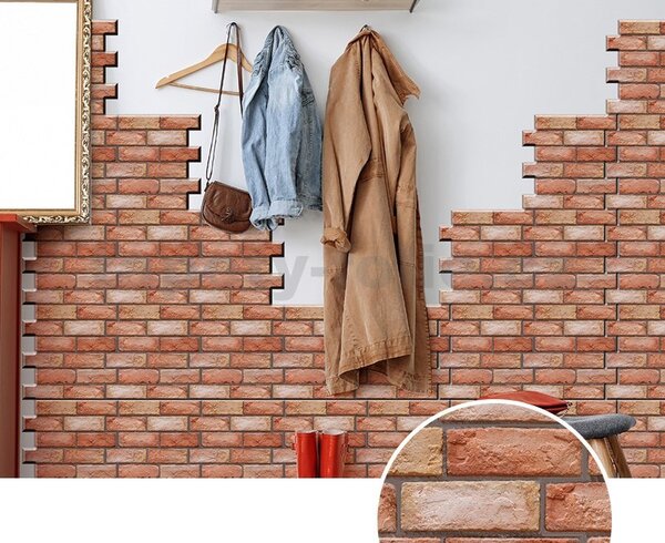 Samolepící PVC 3D panely 540, rozměr 30 x 30 cm, 3D cihla červená s hnědou spárou, IMPOL TRADE