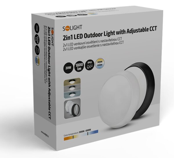 Solight LED venkovní osvětlení, nastavitelná teplota světla - 3CCT, 15/18/20W, 1800lm, 22cm, 2v1 - bílý a černý kryt WO779-2