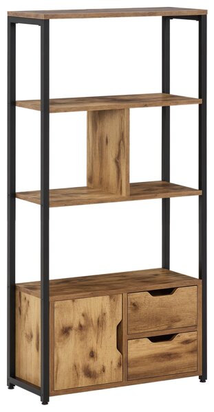 HOMCOM Knihařský regál s kabinetem a 2 úložnými šuplíky, průmyslový styl, 58x24x122 cm, rustikální hnědá | Aosom