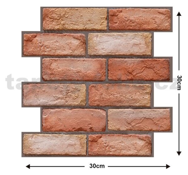 Samolepící PVC 3D panely 540, rozměr 30 x 30 cm, 3D cihla červená s hnědou spárou, IMPOL TRADE