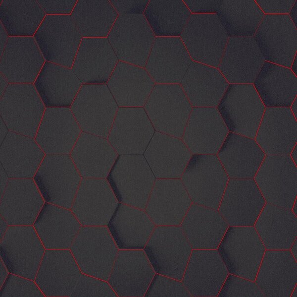 Vliesové tapety na zeď 37043-1, rozměr 10,05 m x 0,53 m, 3D hexagony s červenou konturou, A.S. Création