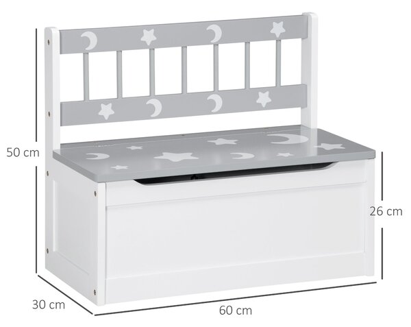 ZONEKIZ 2-v-1 Dětský úložný box od 18 měsíců s pomalým zavíráním víka, úložná lavice pro dětský pokoj, nosnost 50 kg, 60x30x50 cm, šedá a bílá | Aosom
