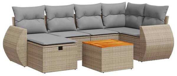 7dílná zahradní sedací souprava s poduškami béžová polyratan 3325846