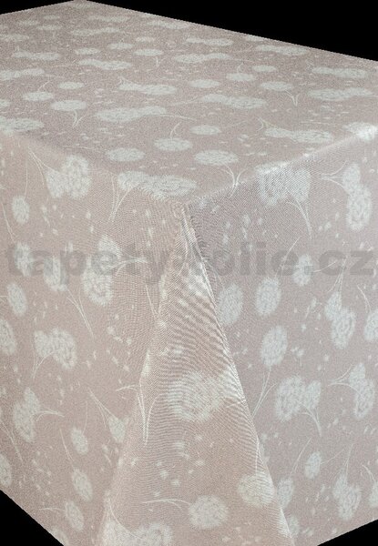 Ubrus PVC 7744310, metráž, 20 m x 140 cm, pampelišky na světle hnědém podkladu, IMPOL TRADE