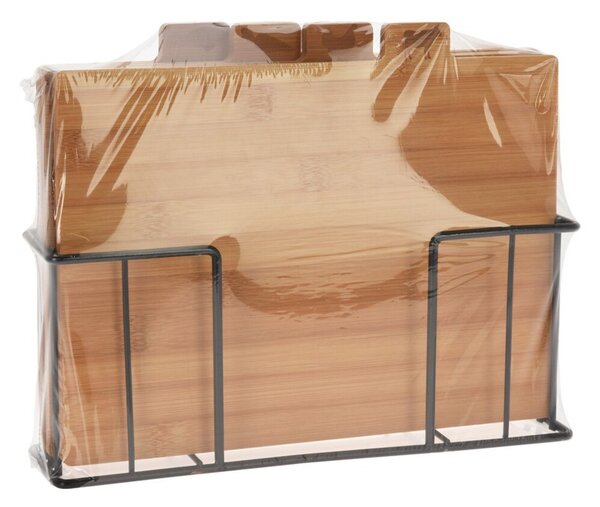 Excellent Houseware Sada 4 ks bambusových prkének na krájení ve stojanu TIMBER hnědá
