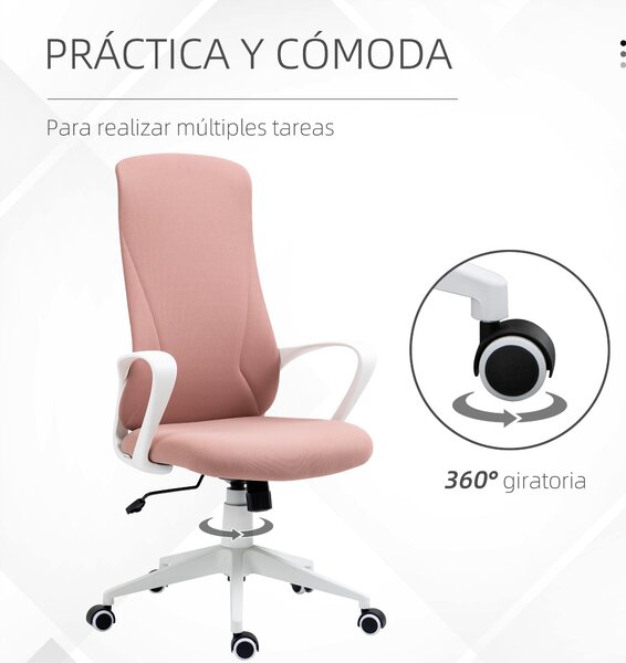 Otáčecí kancelářská židle Vinsetto pro mládež s výškově nastavitelnou funkcí houpání, opěrkami a vysokým opěradlem 62x56x110-119,5 cm Růžová | Aosom