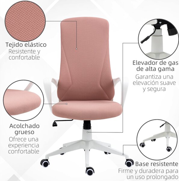 Otáčecí kancelářská židle Vinsetto pro mládež s výškově nastavitelnou funkcí houpání, opěrkami a vysokým opěradlem 62x56x110-119,5 cm Růžová | Aosom