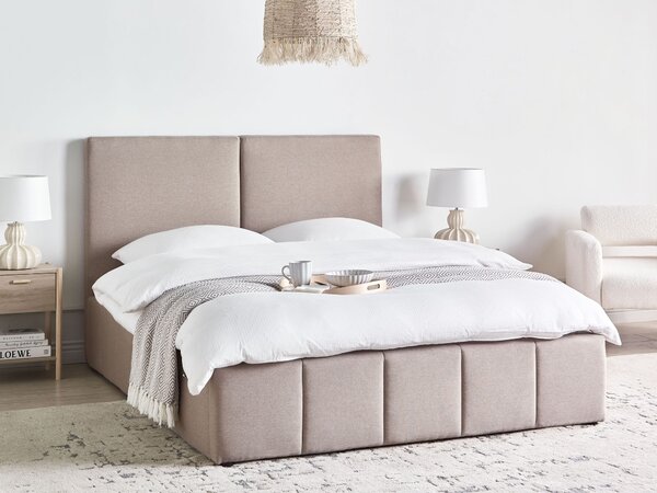 Postel s úložným prostorem Tkanina CASTELNAVET 160 x 200 cm Taupe