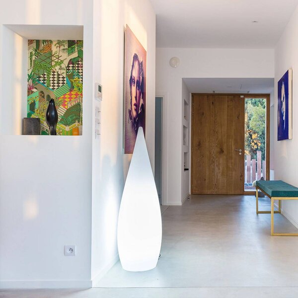 Lumisky Terasová lampa Classy, bílá, E27, výška 120 cm, plast, Bílá / opál, Plast