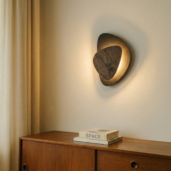 SIGMA LED nástěnné světlo Pedra, černá/wenge, ocel, dřevo, 3 000 K, Černá, Obývací pokoj / jídelna, kov, Moderní