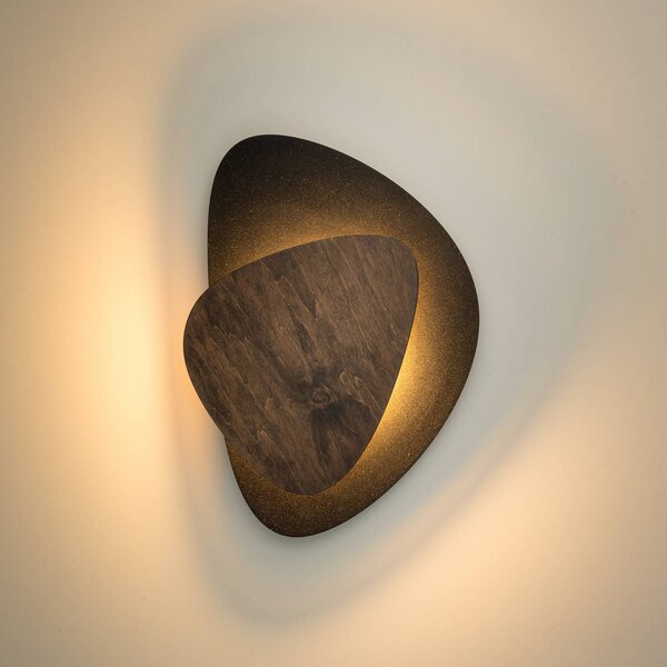 SIGMA LED nástěnné světlo Pedra, černá/wenge, ocel, dřevo, 3 000 K, Černá, Obývací pokoj / jídelna, kov, Moderní