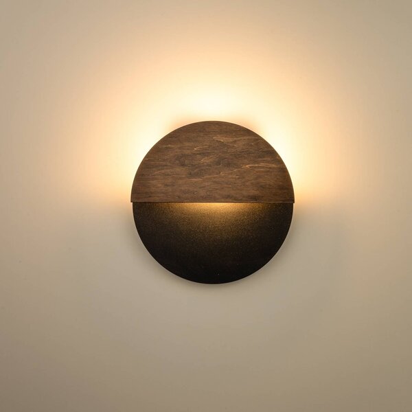 SIGMA LED nástěnné světlo Luna S, černá/wenge, ocel, dřevo, 3 000 K, Černá, Obývací pokoj / jídelna, kov, Moderní