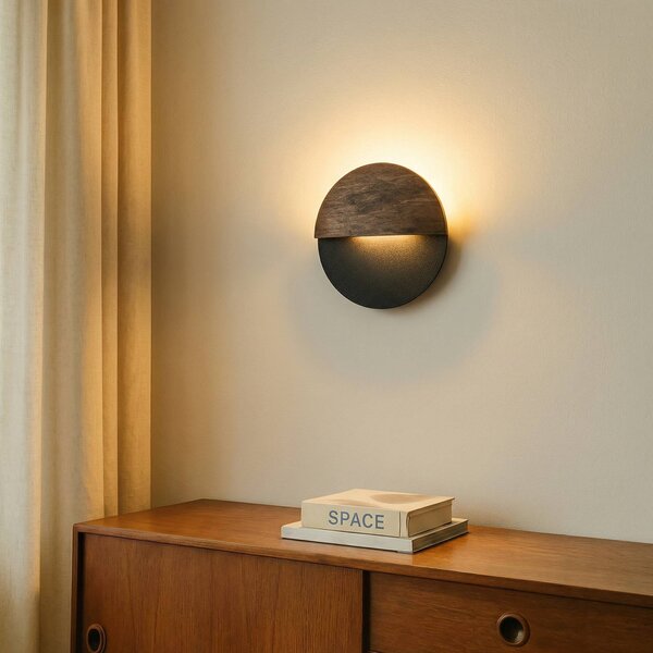 SIGMA LED nástěnné světlo Luna S, černá/wenge, ocel, dřevo, 3 000 K, Černá, Obývací pokoj / jídelna, kov, Moderní