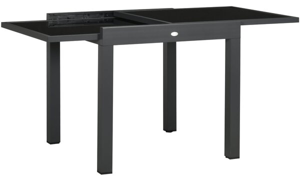 Rozkládací zahradní stůl Outsunny z hliníku s tvrzeným sklem pro 4-6 osob, nosnost 50 kg, rozměry 80-160x80x75 cm černý | Aosom