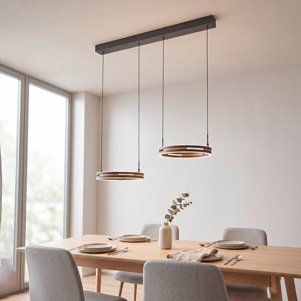 Paul Neuhaus LED závěsné světlo Sveja, délka 85 cm, černá/v barvě dřeva,, stmívatelný, Světlé dřevo, Obývací pokoj / jídelna, Dřevo, Moderní