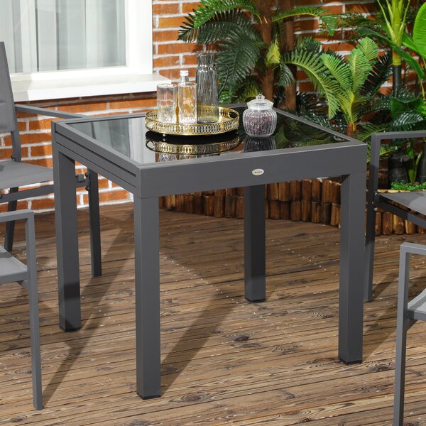 Rozkládací zahradní stůl Outsunny z hliníku s tvrzeným sklem pro 4-6 osob, nosnost 50 kg, rozměry 80-160x80x75 cm černý | Aosom