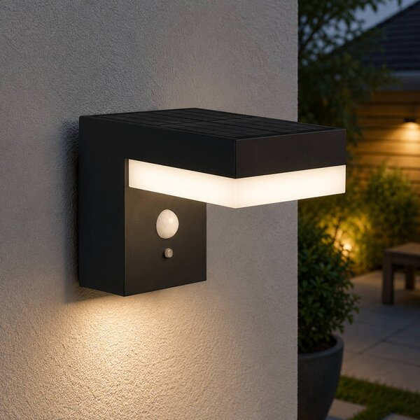 Lumisky LED solární nástěnné světlo Cenova, černá, šířka 16 cm, senzor, Černá, Hliník, Moderní